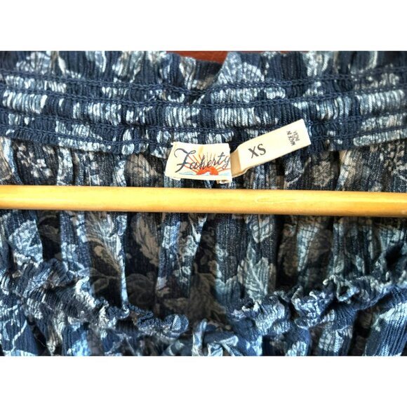 Faherty Blue Esna Floral Bohemian Emery Blouse Size XS Drawstring Peasant Top - Picture 3 of 6